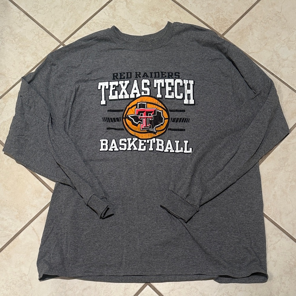 Gildan Cotton Long Sleeve Tee - Charcoal grey Texas Tech basketball XL